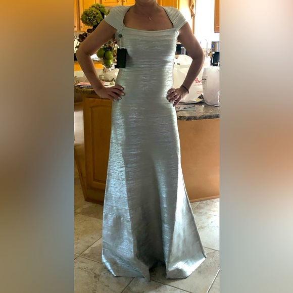 HERVE LEGER METALLIC COATED GOWN - Picture 1 of 6